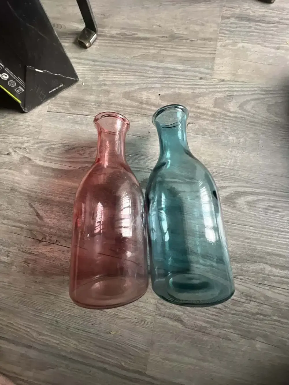 Set of 2 Vintage Style Colored Glass Bud Vases Pink and Blue